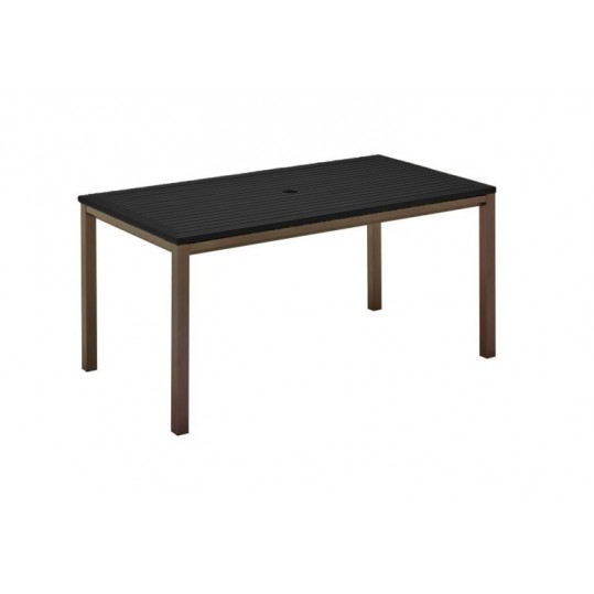 Azore/Riva 63" x 34" Dining Table - Black Aluminum Top w/ Parasol Hole - Russet