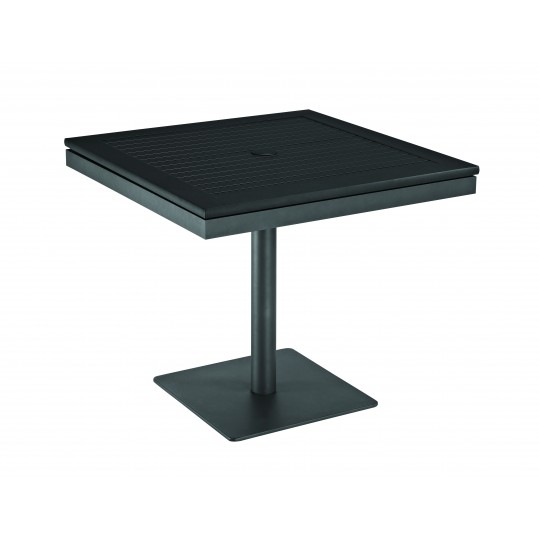 Azore 34" Square Pedestal Dining Table - Black Aluminum Top w/ Parasol Hole - Meteor