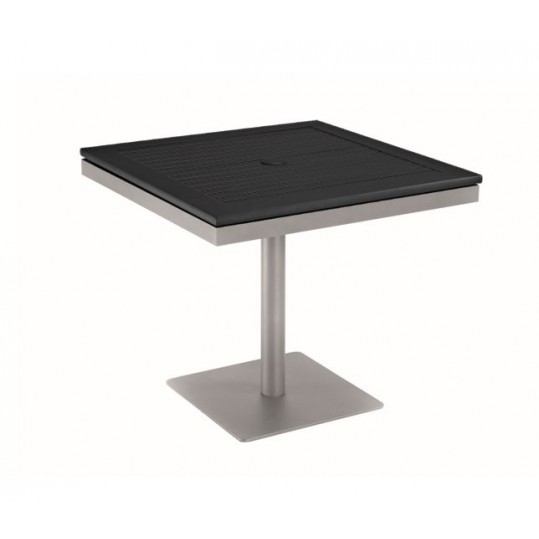 Azore 34" Square Pedestal Dining Table - Black Aluminum Top w/ Parasol Hole - Tungsten