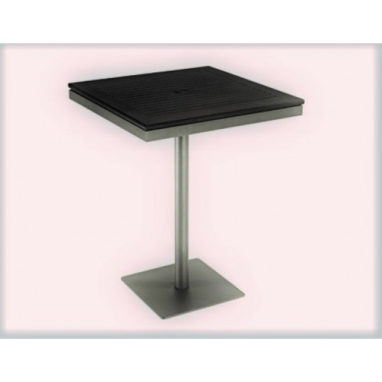 Azore 34" Square Pedestal Bar Table - Black Aluminum Top w/ Parasol Hole - Tungsten