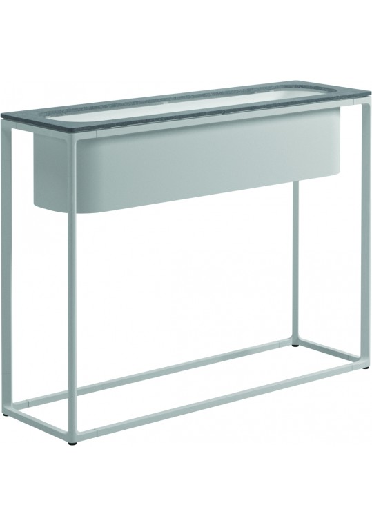 104205	Maya Tall Planter 39.5" x 12" w/Pumice Top - White