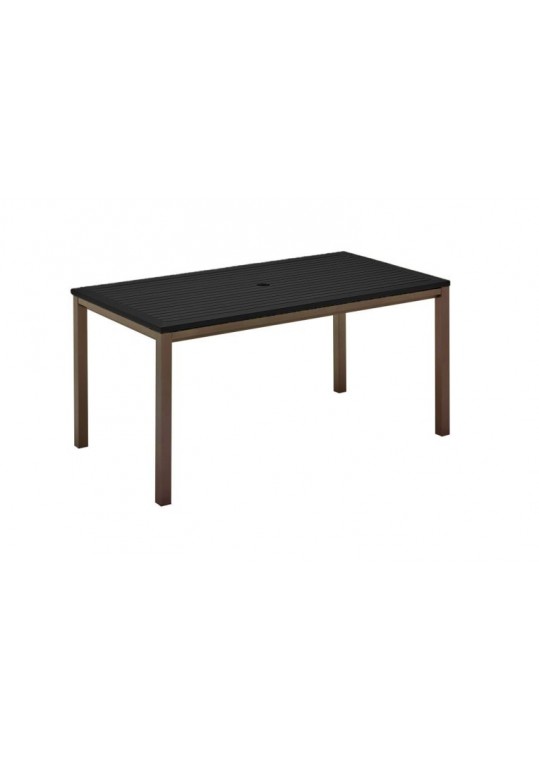 Azore/Riva 63" x 34" Dining Table - Black Aluminum Top w/ Parasol Hole - Russet