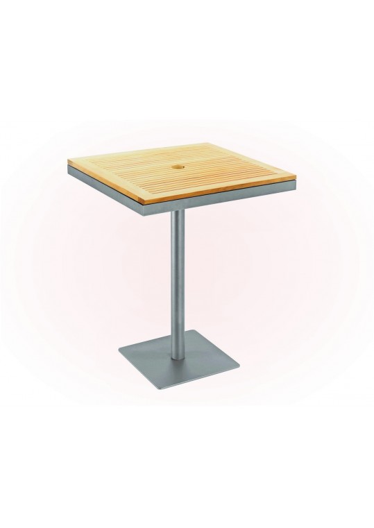 Azore 34" Square Pedestal Bar Table - Teak Top w/ Parasol Hole - Tungsten